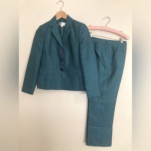 Le Suit Teal Green 2pc Pantsuit blazer jacket pants 2p 2 petite